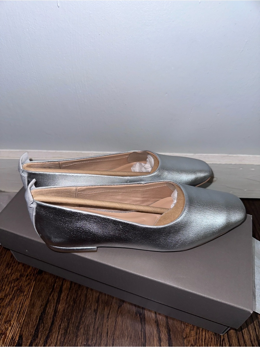 Franco Sarto Vana Silver Metallic Square-Toe Ballet Flats - Picture 5 of 12